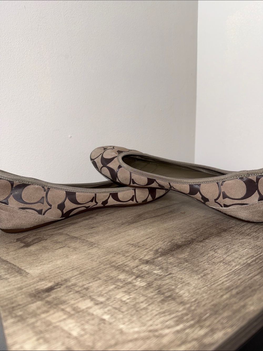 Coach Beige and Brown Signature Logo Ballet Flats - Picture 5 of 6